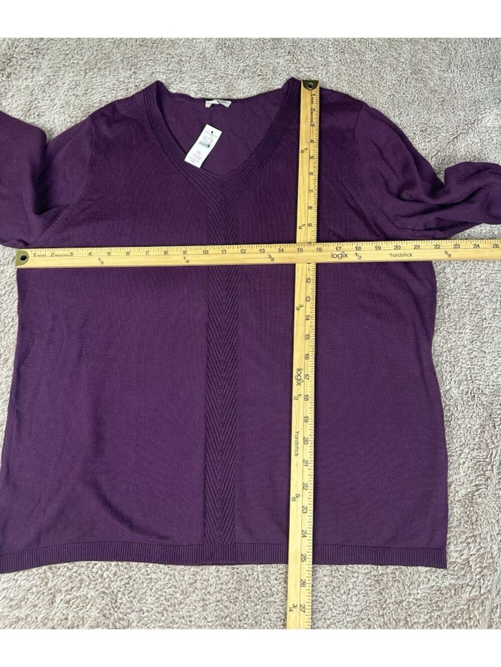 Talbots Factory Women's Plum Purple Fine Knit Cotton V-Neck Sweater XL New - Picture 5 of 9